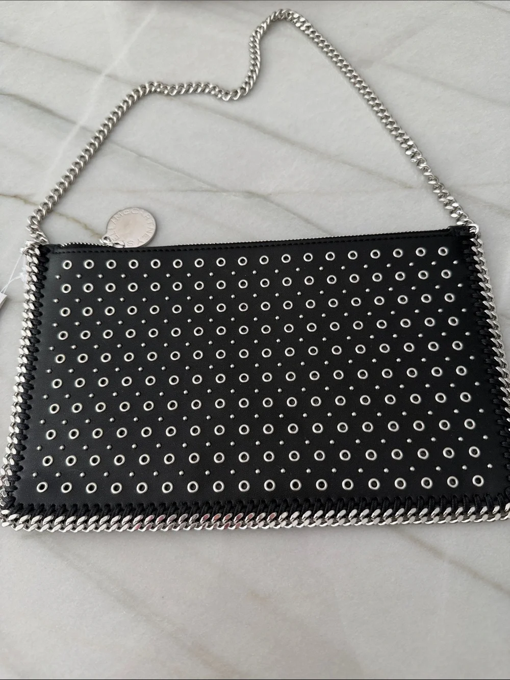 Stella McCartney Black Eyelet-Stud Chain Clutch